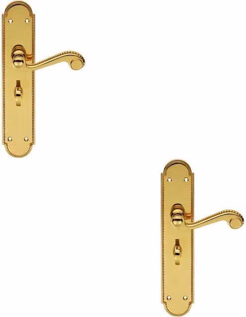 Loops Beaded Pattern Bathroom Backplate and Handle Pair in Polished Brass, W: 24.9 cm, H: 5.0 cm