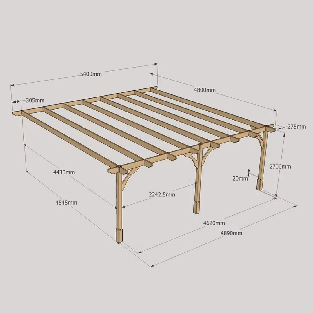 Rutland County Garden Furniture Ltd Wall Mounted Premium Lean-to Pergola with 3 Posts, W: 540 cm, D: 480 cm, H: 270 cm, Green and Brown – 5
