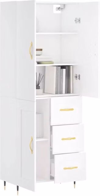Berkfield Home White Modern Highboard with Hinged Doors and Internal Shelves, W/D/H: 69.5 x 34 x 180 cm