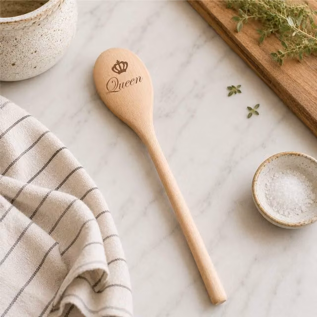 60 Second Makeover Queen Funny Wooden Spoon in Beige