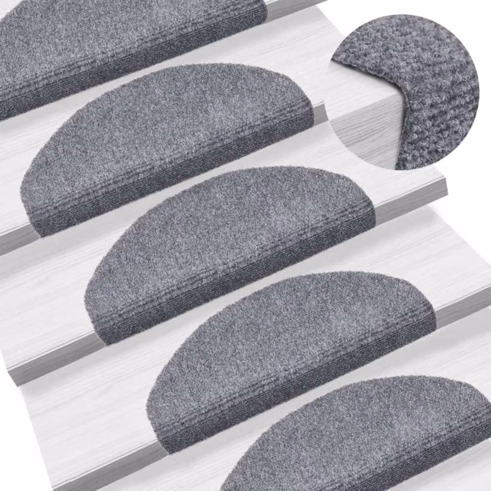 Berkfield Home Self-adhesive Needle Punch Stair Mats, 5 Pieces, Light Grey, W: 65 cm, D: 21 cm, H: 4 cm – 1