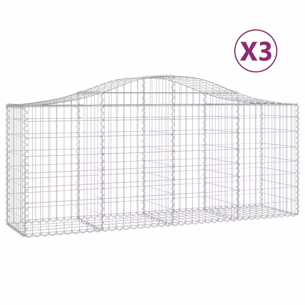Berkfield Home Arched Gabion Baskets, 3 Piece Set, Silver Galvanised Steel, W: 200 cm, D: 50 cm, H: 80-100 cm – 2