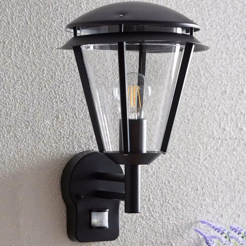 Loops Modern Black Steel Outdoor Wall Lantern with Motion Sensor and Timer, IP44 Rated – 5