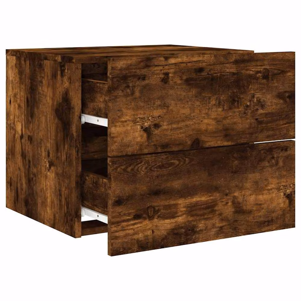 Berkfield Home Wall-mounted Bedside Cabinet with Integrated LED Lights in Smoked Oak Brown, W/D/H: 50 x 39 x 41 cm – 5