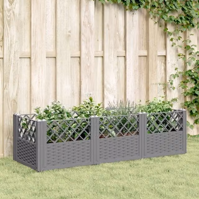 Berkfield Home Garden Planter with Pegs, Light Grey, W: 123.5 cm, D: 43.5 cm, H: 43.5 cm – 1