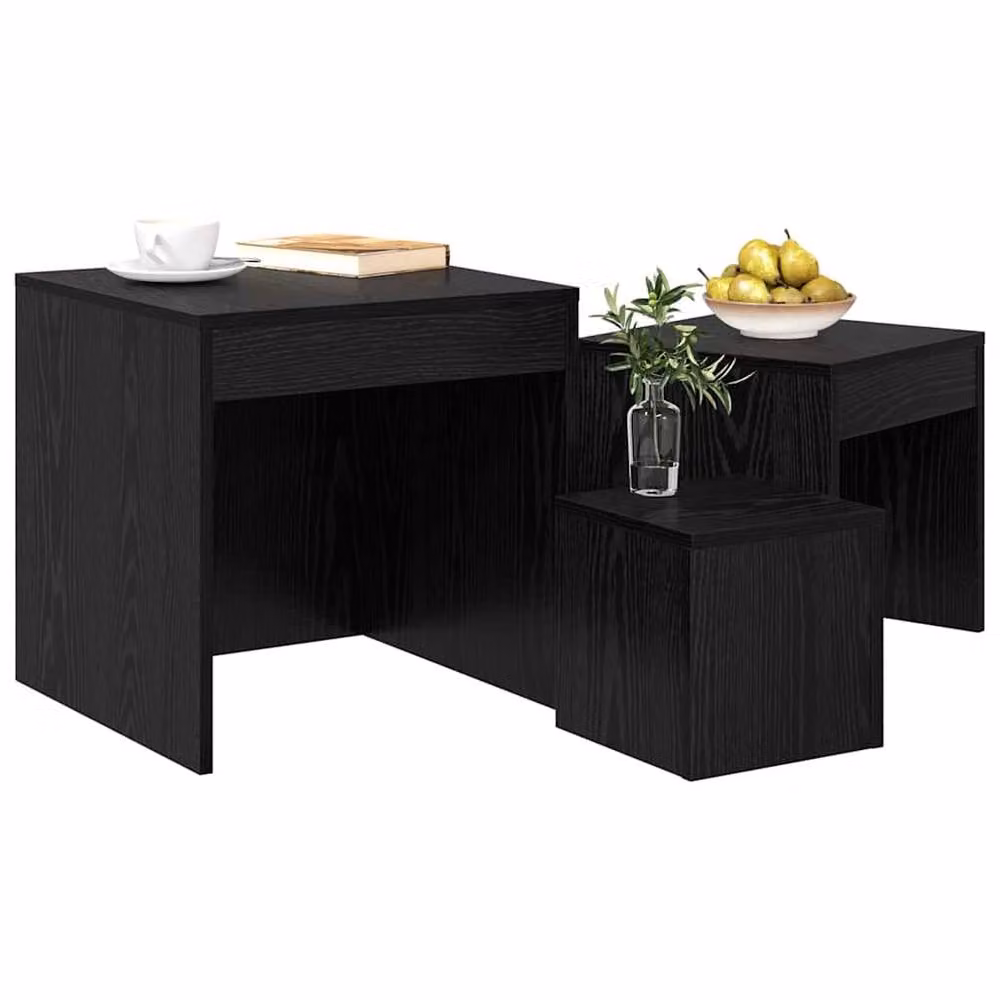 Berkfield Home Set of 3 Nested Square Coffee Tables in Black Oak, W/D/H: 45 x 45 x 45 cm – 3