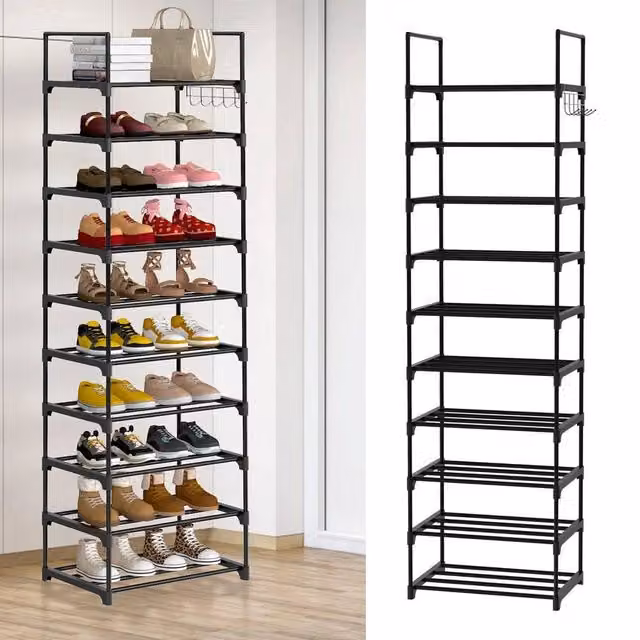 EONLION 10 Tier Vertical Shoe Rack with Adjustable Shelves in Black, H 175 x W 50 x D 50 cm – 1