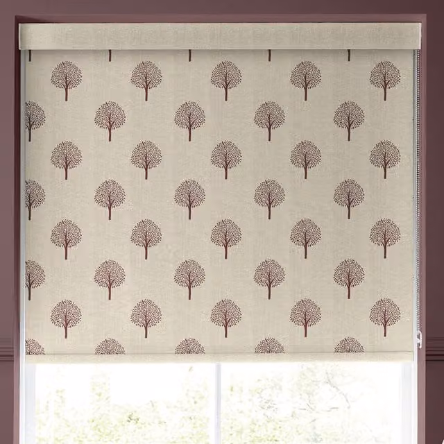 Emily Bond Mulberry Yew Tree Floral Blackout Roller Blind in Red