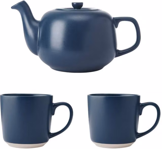 La Cafetiere 3-Piece Ceramic Teapot Set in Blue with Drip-Free Spout