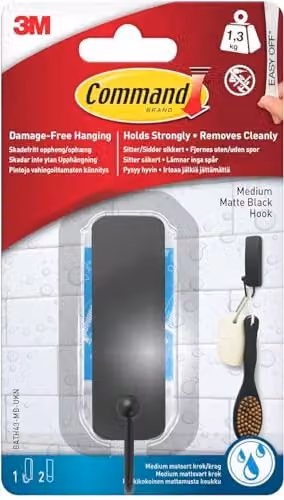3M Command Bath Medium Hook in Matte Black – 1