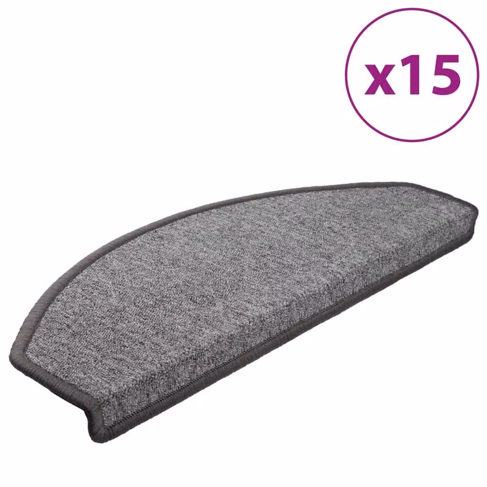 Berkfield Home Decorative Carpet Stair Treads, 15 Pieces, Grey, W: 65 cm, D: 24 cm, H: 4 cm – 3