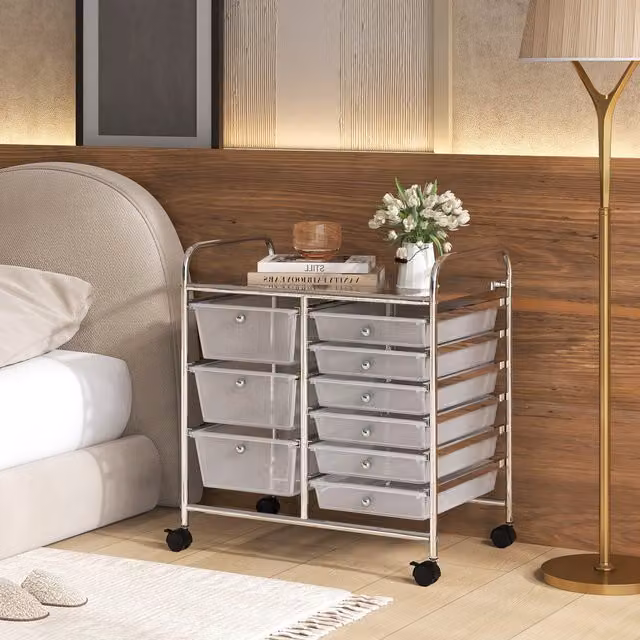 COSTWAY Rolling Storage Cart with 9 Drawers in White