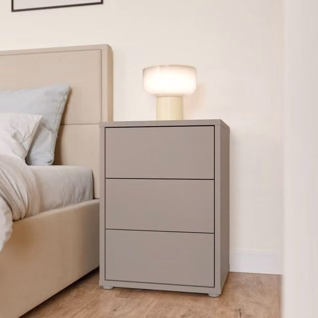 Furniture To Go Alice Springs Bedside Cabinet with 3 Push-Open Drawers in Taupe/Beige
