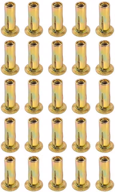 OKODOKO 25 Pack M6 Multi-Grip Rivet Nuts, Pre-Bulbed Shank Carbon Steel, Zinc-Plated Silver