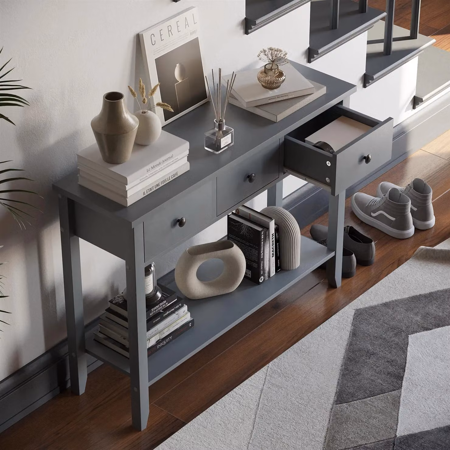 Vida Designs Windsor 3 Drawer Console Table in Grey – 3