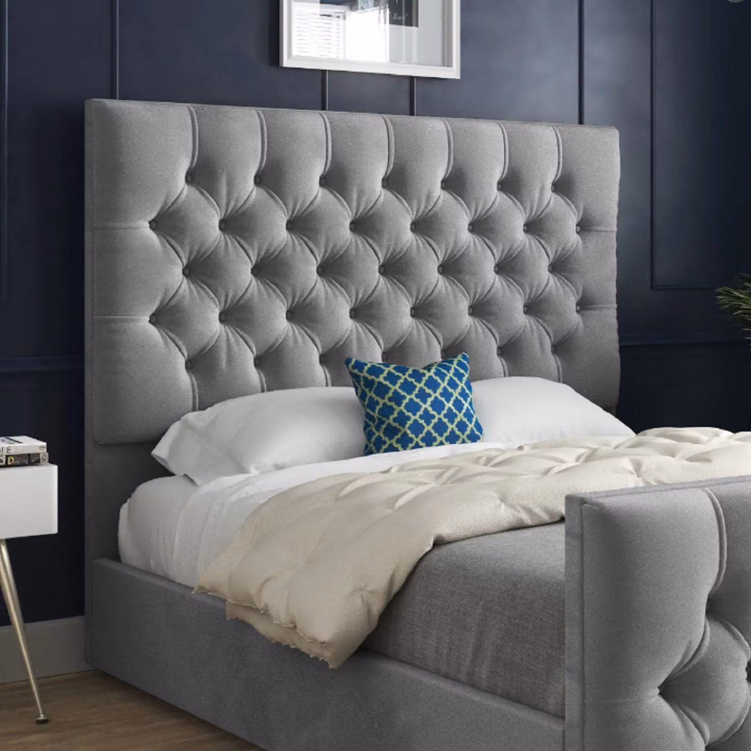 Casani Novara Upholstered Velvet Bed Frame in Grey, W/D/H: 200 x 137 x 189 cm – 2