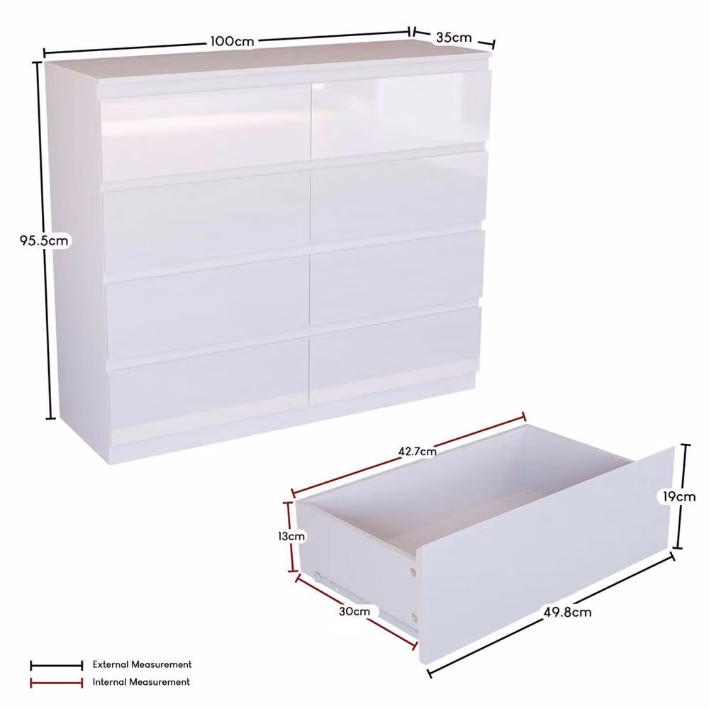 FORGEVIO White Modern Gloss 8 Drawer Chest of Drawers – 2