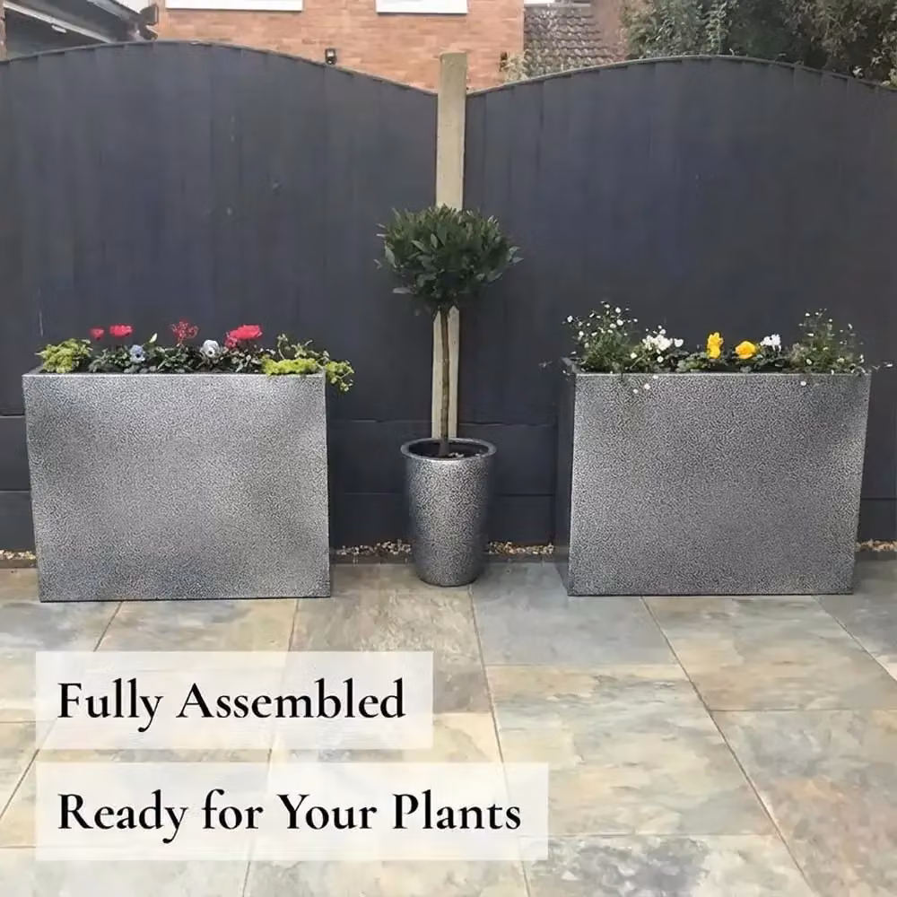 Tulipy Galvanised Steel Long Tall Trough Planter, Silver and Black, W: 25 cm, D: 80 cm, H: 60 cm – 3
