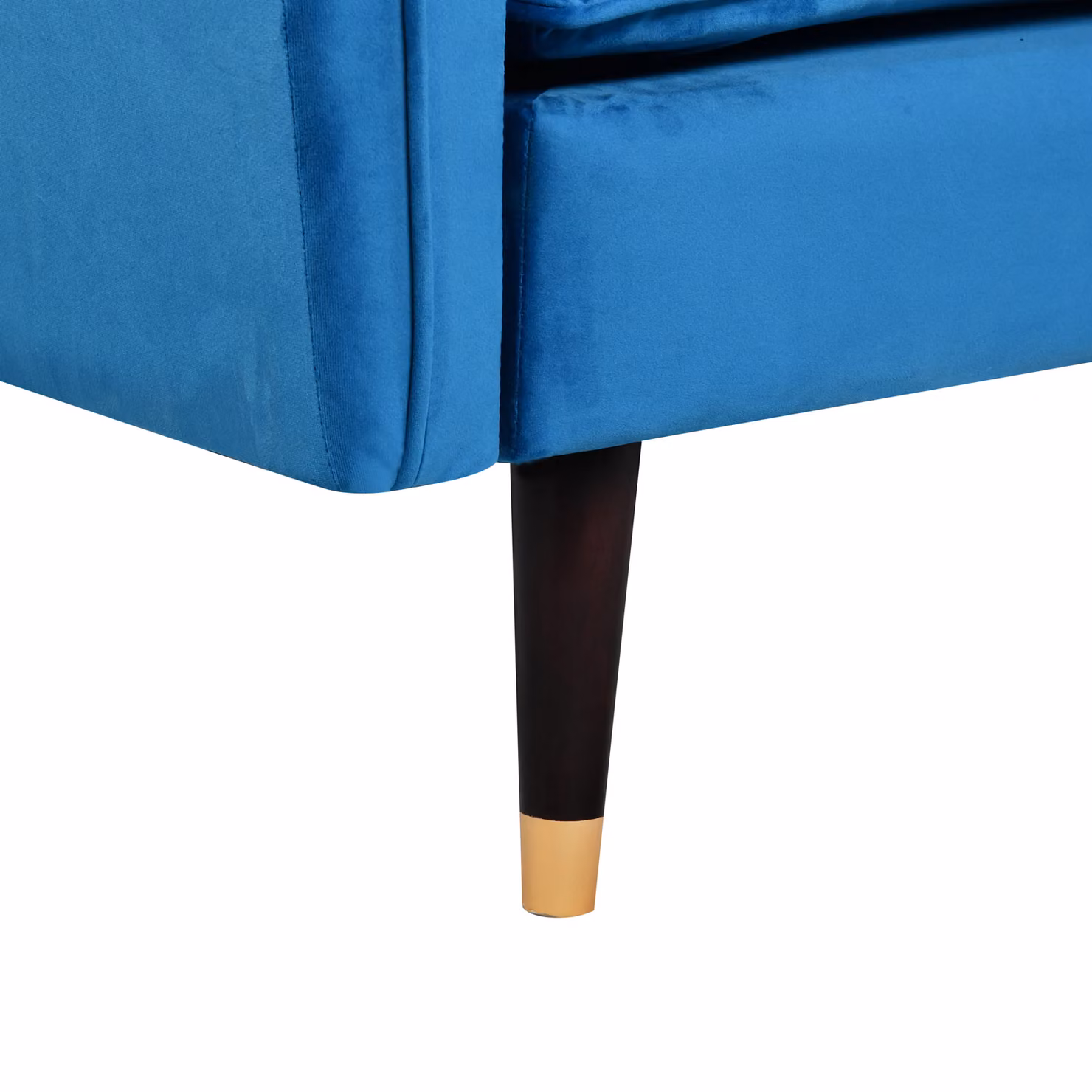 Comfy Living Ltd Blue Plush Velvet Tufted Click Clack Sofa Bed with Black and Gold Metal Legs – 4