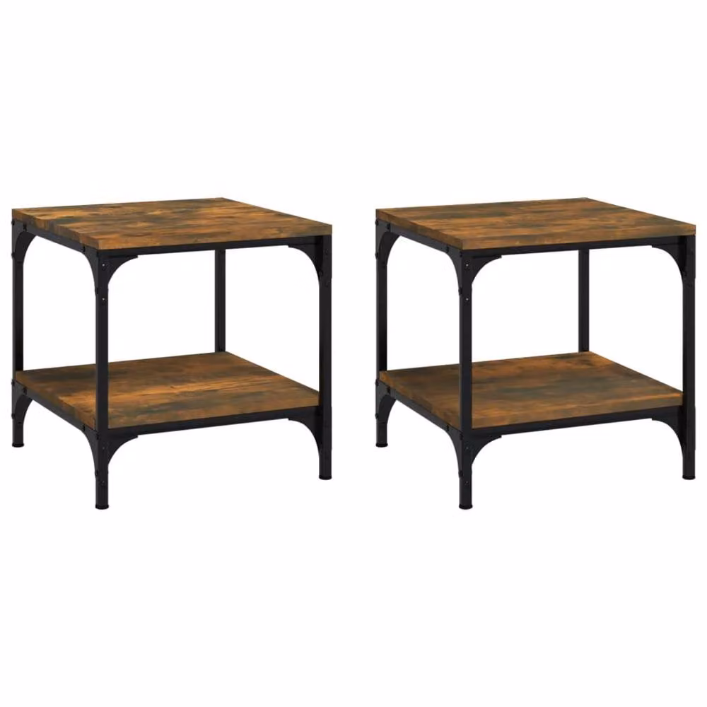 Berkfield Home Set of 2 Smoked Oak Side Tables in Brown, W/D/H: 40 x 40 x 40 cm – 2