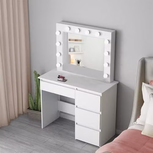 Kosy Koala White Hollywood LED Mirror Dressing Table and Makeup Vanity Desk, W: 94 cm, D: 42 cm, H: 140 cm – 2