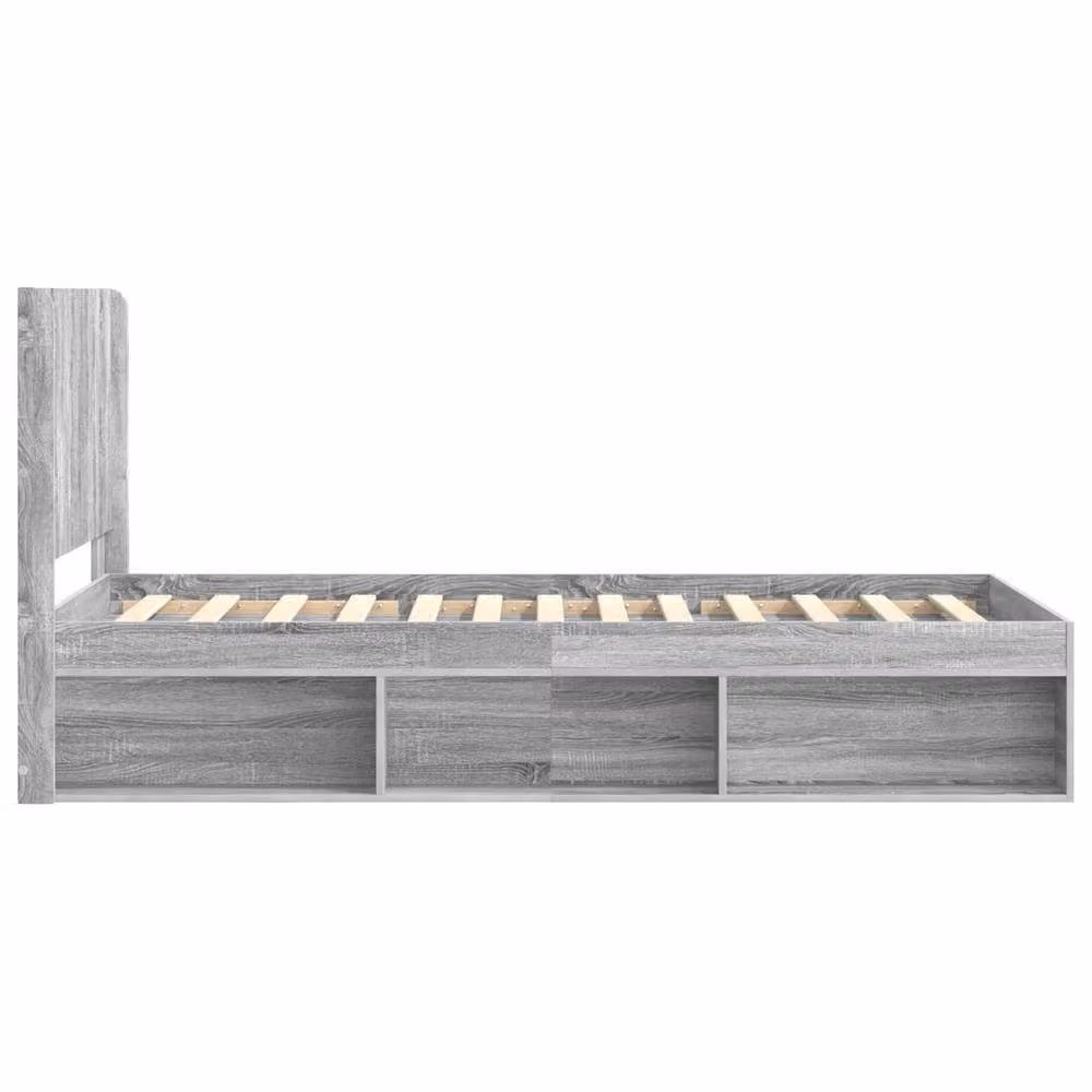 Berkfield Home Modern Bed Frame with Headboard and Side Compartment Storage, Grey, W/D/H: 90 x 200 cm – 2
