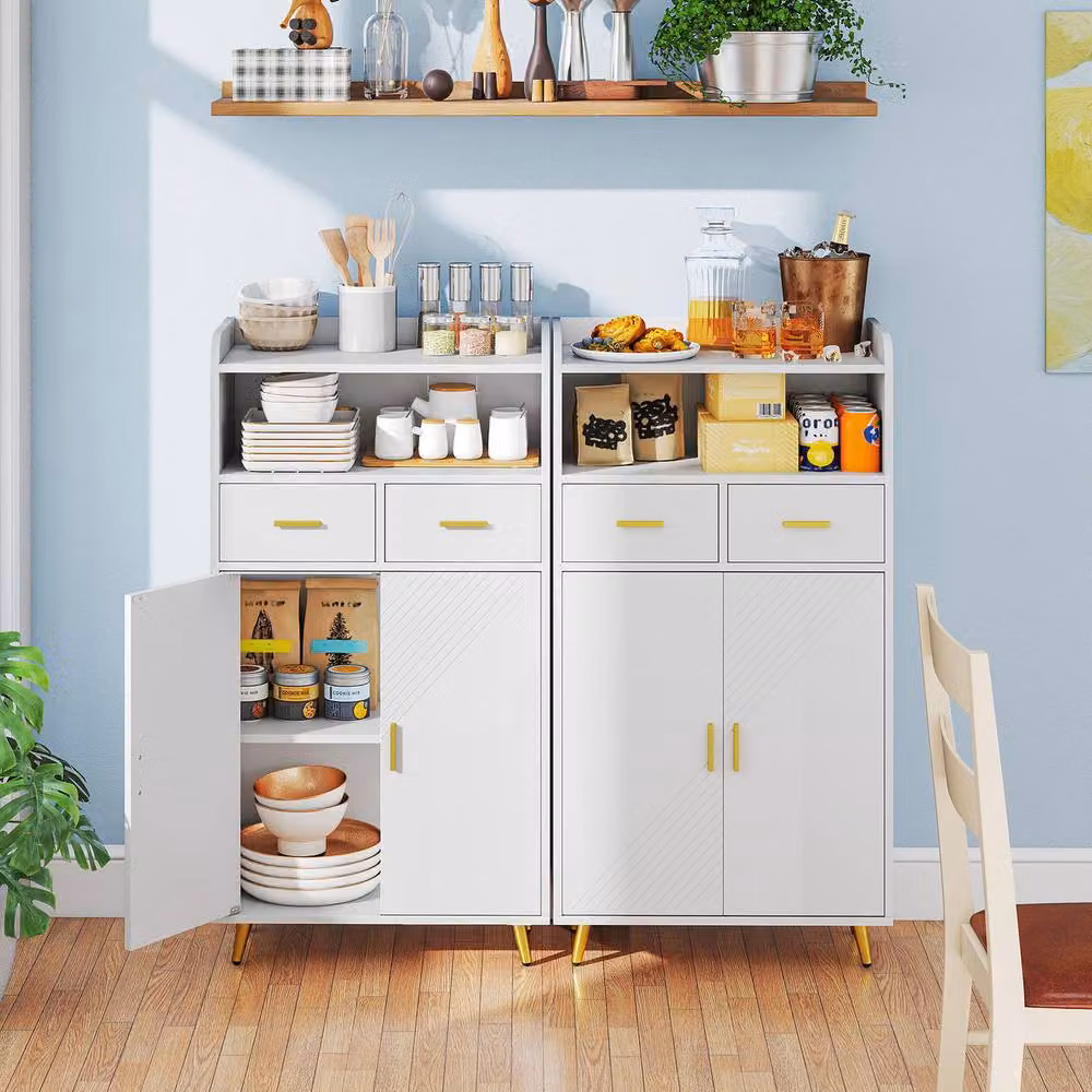 Costway Modern White Kitchen Pantry Storage Hutch Cupboard with Hinged Doors and Internal Shelves – 3