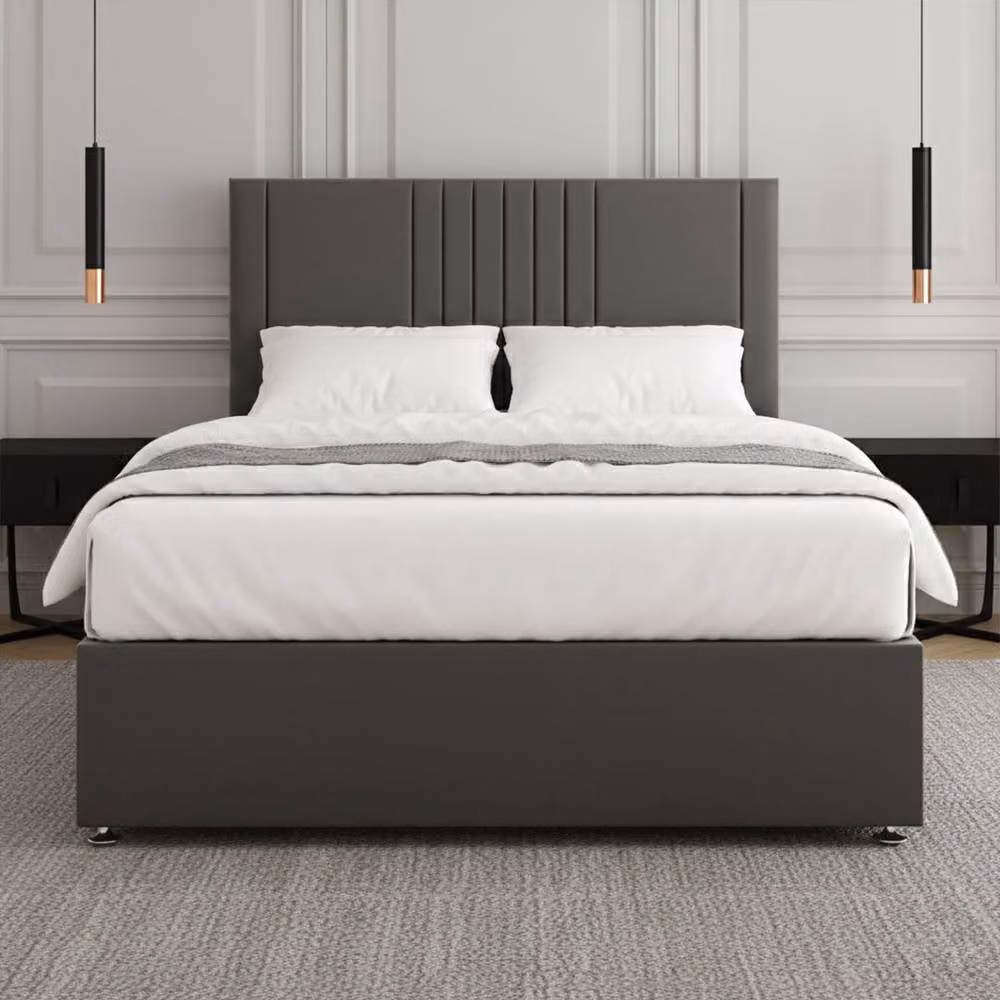Regional Furnishings Small Double Plush Velvet Divan Bed with 24 inch Headboard in Grey, W/D/H: 120 x 200 cm – 2