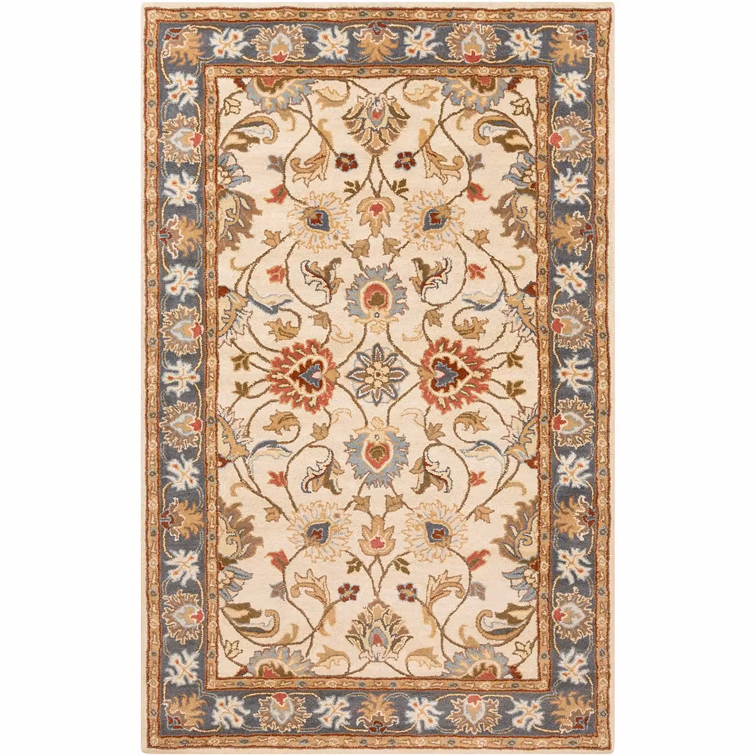 Livabliss Caesar Hand Tufted Wool Traditional Floral Rug in Blue, Brown and Multicolour, W x W: 120 x 120 cm – 2