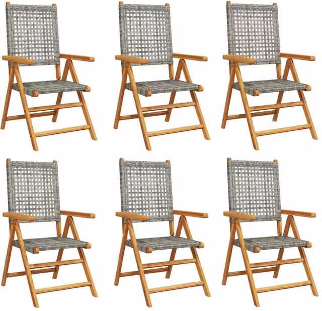 Berkfield Home Set of 6 Grey Poly Rattan Reclining Garden Chairs with Acacia Wood Frames – 1
