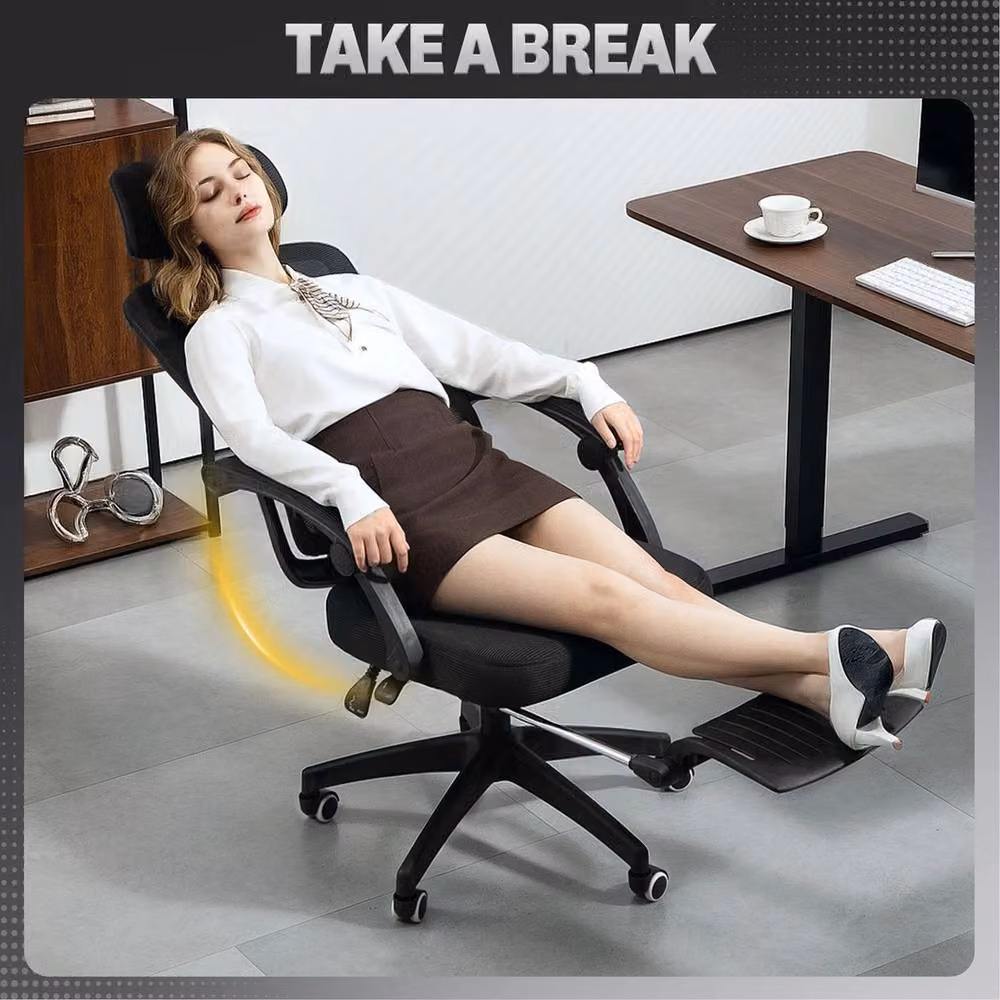 NESTLUNE Ergonomic Office Chair with Headrest in Black Fabric – 5
