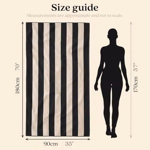 Misona Large Organic Cotton Beach Towel in Black and Natural Stripe, W/D/H: 90 x 180 cm, GOTS-Certified Dual-Sided Terry and Velour – 5