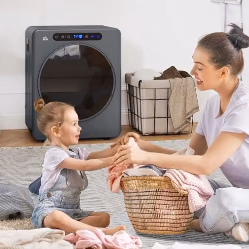 HOMCOM Vented Tumble Dryer, Grey, 5kg Wet Laundry/3kg Dry Capacity, 1000W, Front Loader, W: 61.0 cm, D: 49.0 cm, H: 85.0 cm – 8