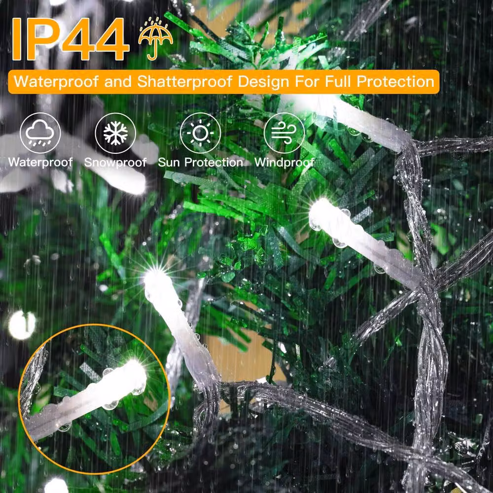 Ollny Cool White LED String Fairy Lights, 600 LED, 60m, IP44 Waterproof with Timer and 8 Modes – 4