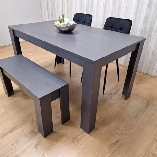 KOSY KOALA Modern Rectangular Dining Table Set with 2 Black Velvet Chairs and 1 Bench, Dark Grey, W/D/H: 117 x 77 x 75 cm – 1