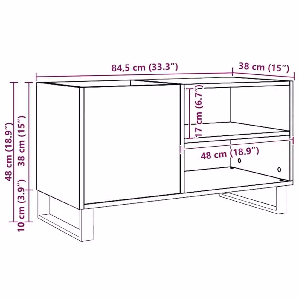 Berkfield Home Artisan Oak Record Cabinet in Brown, W: 84.5 cm, D: 38 cm, H: 48 cm – 5