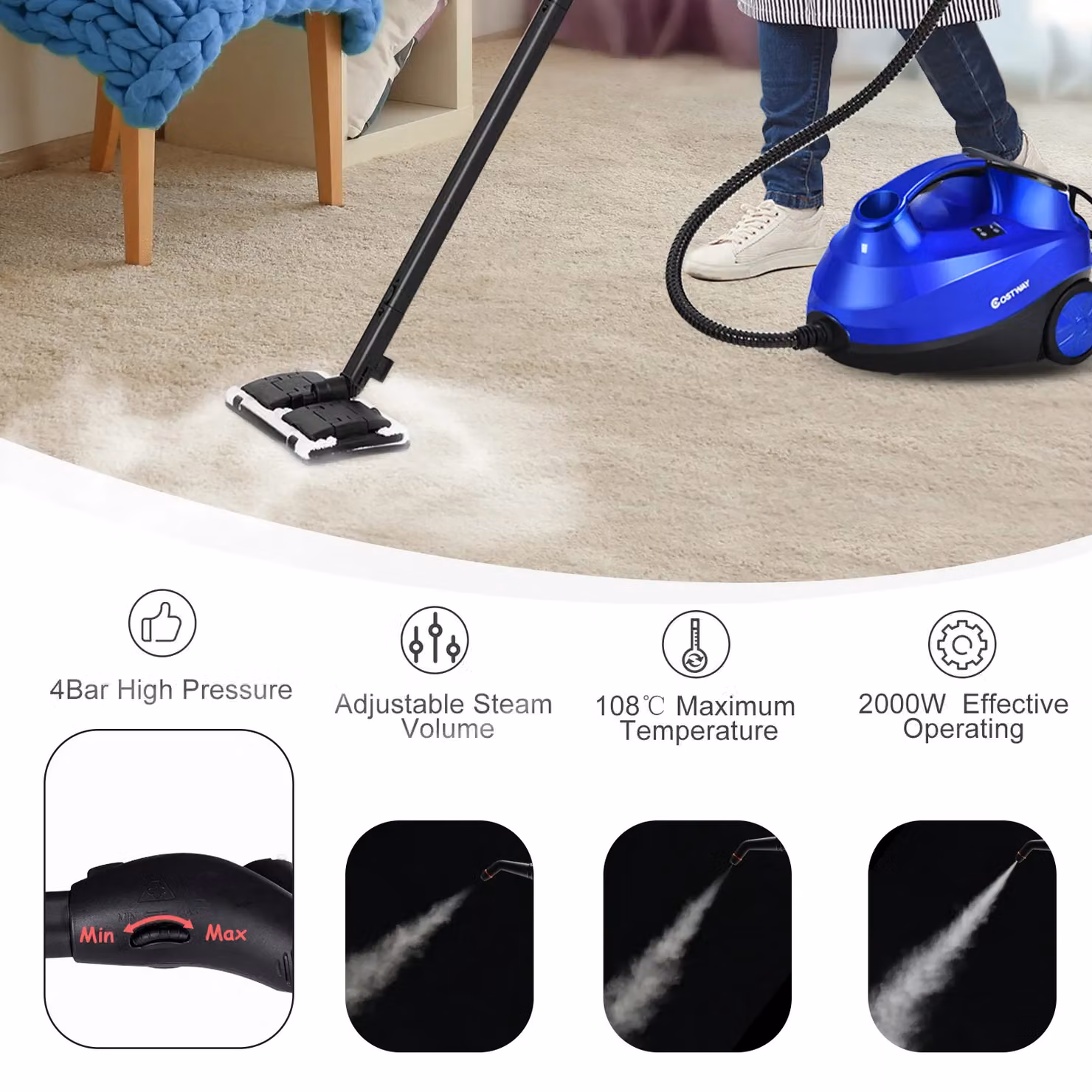 Gymax 2000 W Steam Cleaner with 20 Accessories in Blue – 9