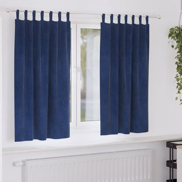 Berkfield Home Navy Blue Velvet Blackout Curtains with Hanging Loops, 2 Pack, W: 140 cm, H: 175 cm – 1