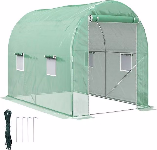 VOGREX Green Walk-In Greenhouse with 4 Mesh Windows and PE Cover, W/D/H: 195 x 189 x 195 cm – 1