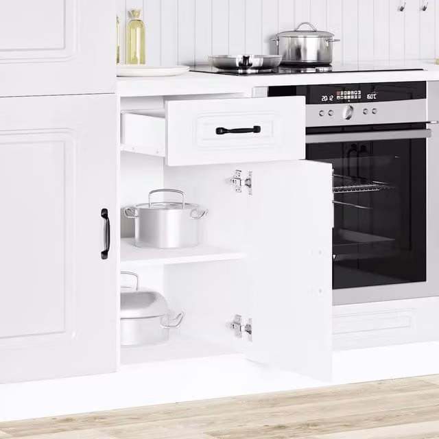 Berkfield Home Kalmar White Kitchen Base Cabinet with Hinged Doors and Internal Shelves, W/D/H: 81.5 x 46.0 x 40.0 cm – 1