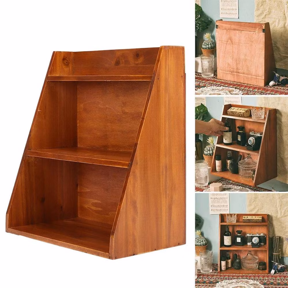 EONLION 3 Tier Brown Wooden Wall Mounted Storage Shelf Unit W/D/H: 50 x 50 x 50 cm – 3