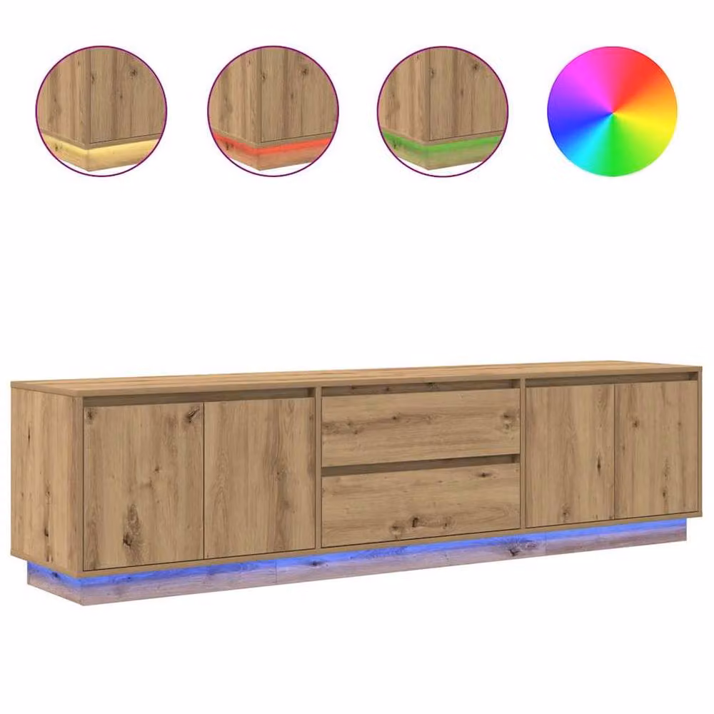Berkfield Home Artisan Oak TV Cabinet with LED Lights, Brown, W: 193.5 cm, D: 50 cm, H: 41 cm – 2