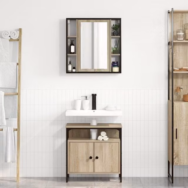 Berkfield Home 2 Piece Modern Bathroom Cabinet Set in Brown Sonoma Oak