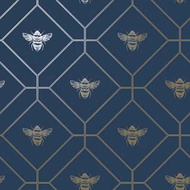 World of Wallpaper Bee Wallpaper in Navy Blue