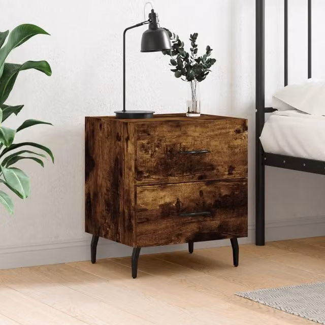Berkfield Home Bedside Cabinet in Smoked Oak Brown, W/D/H: 40 x 35 x 47.5 cm