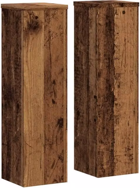 Berkfield Home Set of 2 Modern Square Plant Stands in Brown Engineered Wood, W/D/H: 17 x 17 x 60 cm