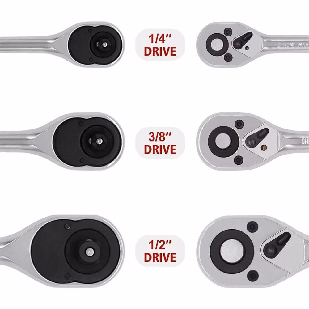 Nordara 3-Piece Chrome Vanadium Steel Ratchet Set with 1/4", 3/8" and 1/2" Inch Drive Wrench Handles and Sockets in Silver – 2