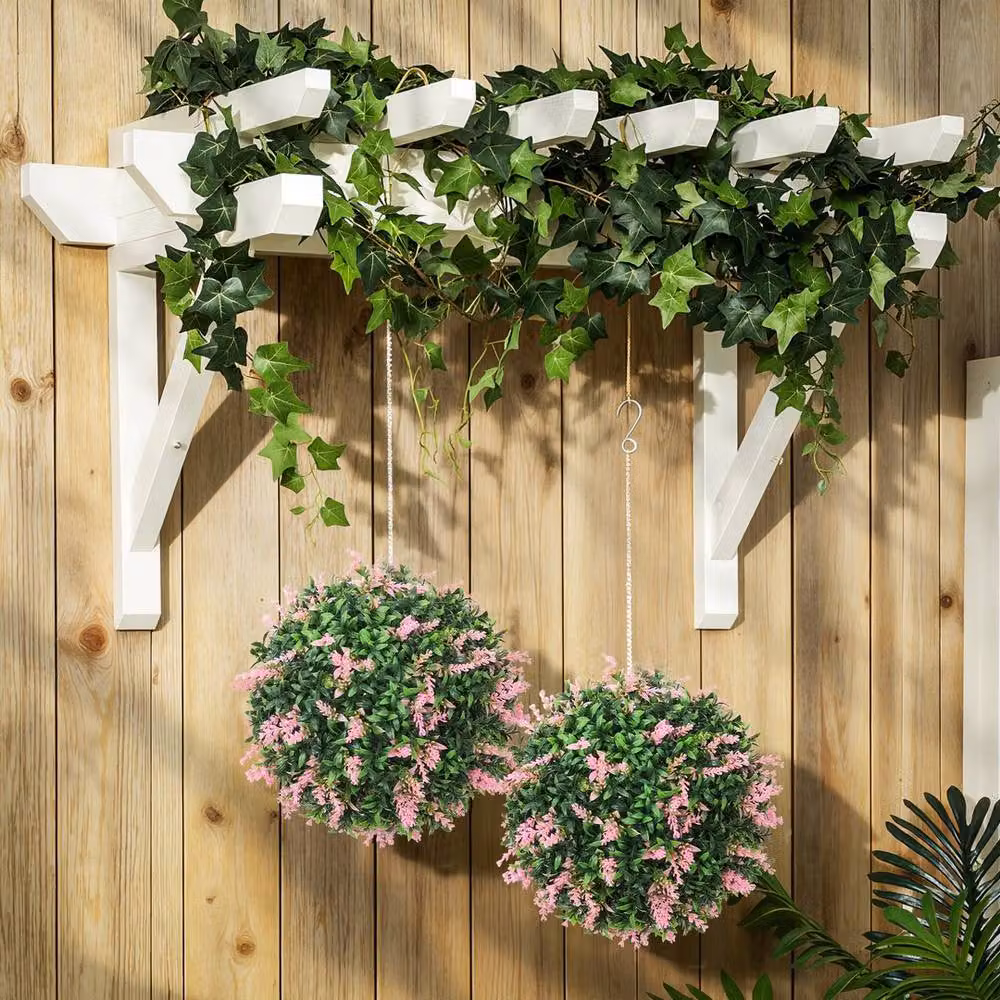 EONLION Set of 2 Pink Artificial Floral Topiary Balls, Round Hanging Plants – 3