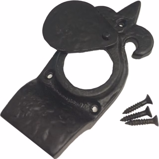 Black Country Foundry Dzina Cylinder Door Latch Pull Fleur De Lys in Antique Black, 115mm