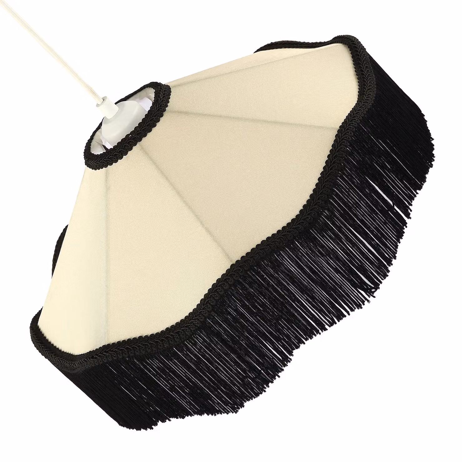 Happy Homewares Chic Victorian Cone Pendant Lamp Shade in Beige Faux Silk with Black Trims – 4